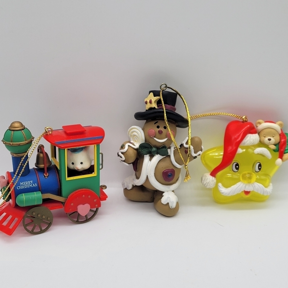 Set of 3 Christmas Gingerm Mouse on Locomotive Teddy Bear Sleeping on Santa Star